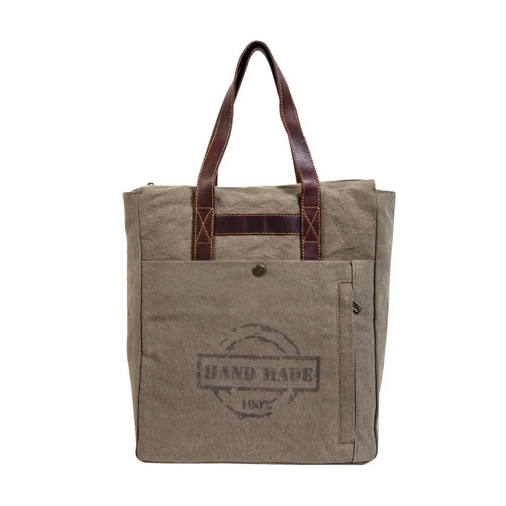 Myra Bag Handmade Yesteryear Backpack Upcycled Canvas & Cowhide Leather